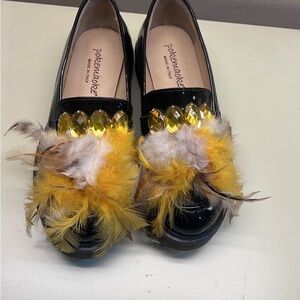 Unique Black and Yellow Feather Flats